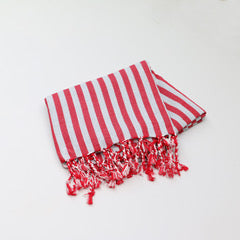 Fringed linen / cotton throw - Red stripe