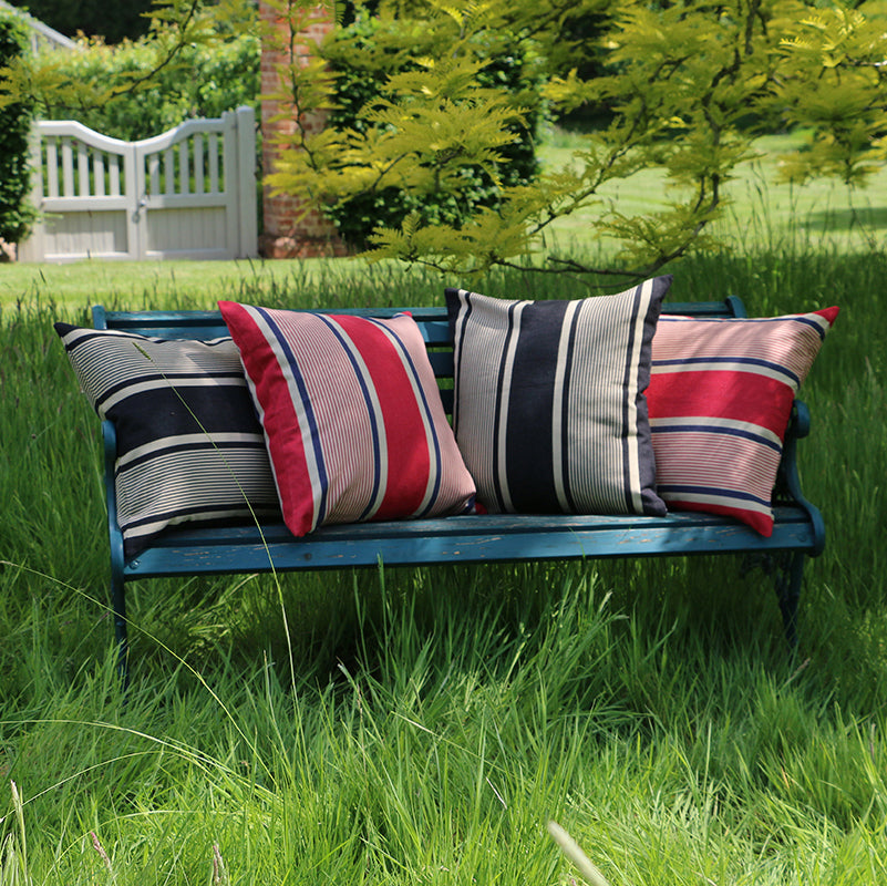 Union stripe cushion - Raspberry/Midnight/Ecru