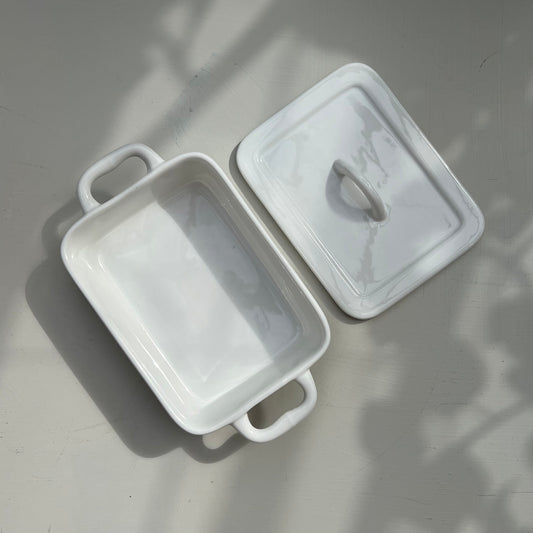 White Porcelain Oven Dish - Rectangular + Lid