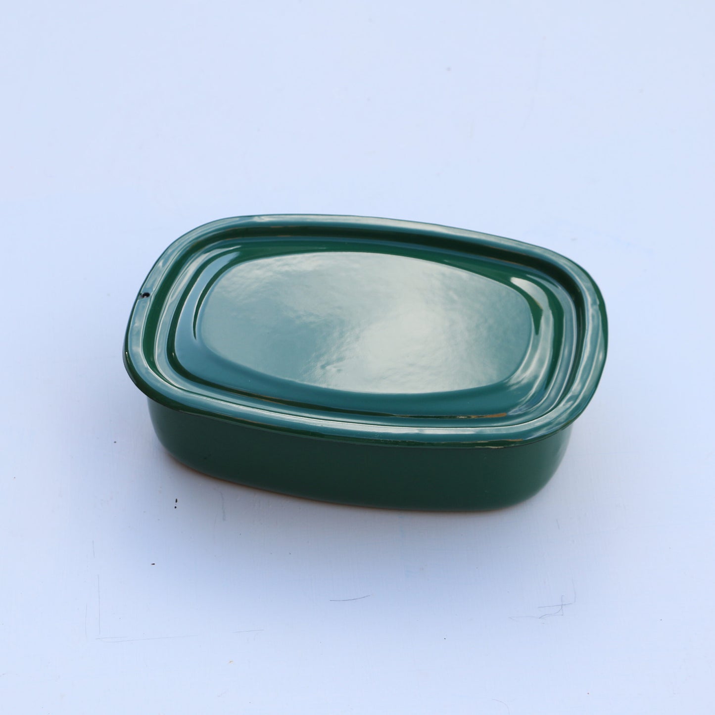 Enamel dish with lid: Small dark green
