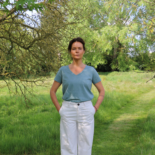 Biril V-neck Cotton Tee - Sage