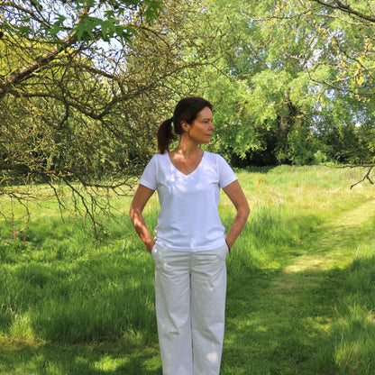 Biril V-neck Cotton Tee - White