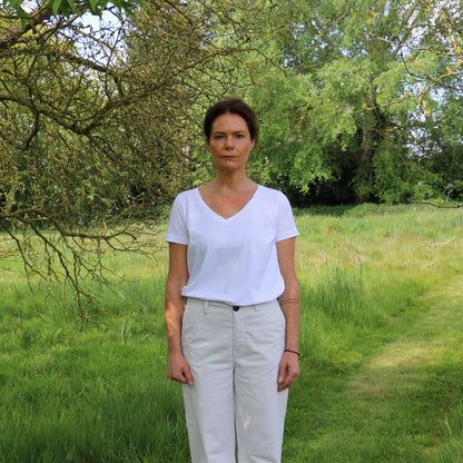 Biril V-neck Cotton Tee - White
