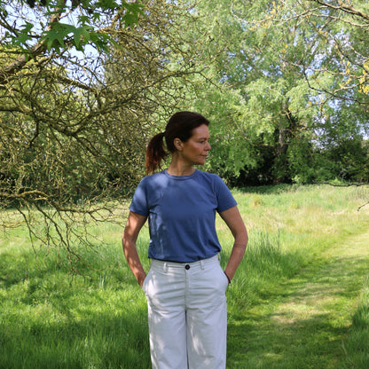 Biril Crew Neck Cotton Tee - Denim Blue