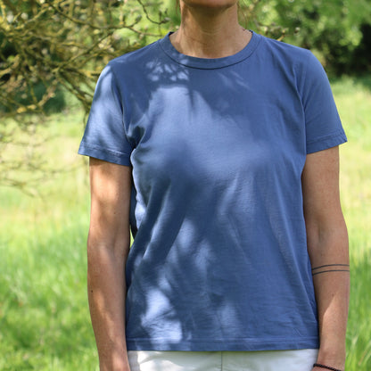 Biril Crew Neck Cotton Tee - Denim Blue