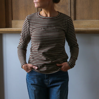 Prisca Long Sleeve - Brown/Sage Stripe