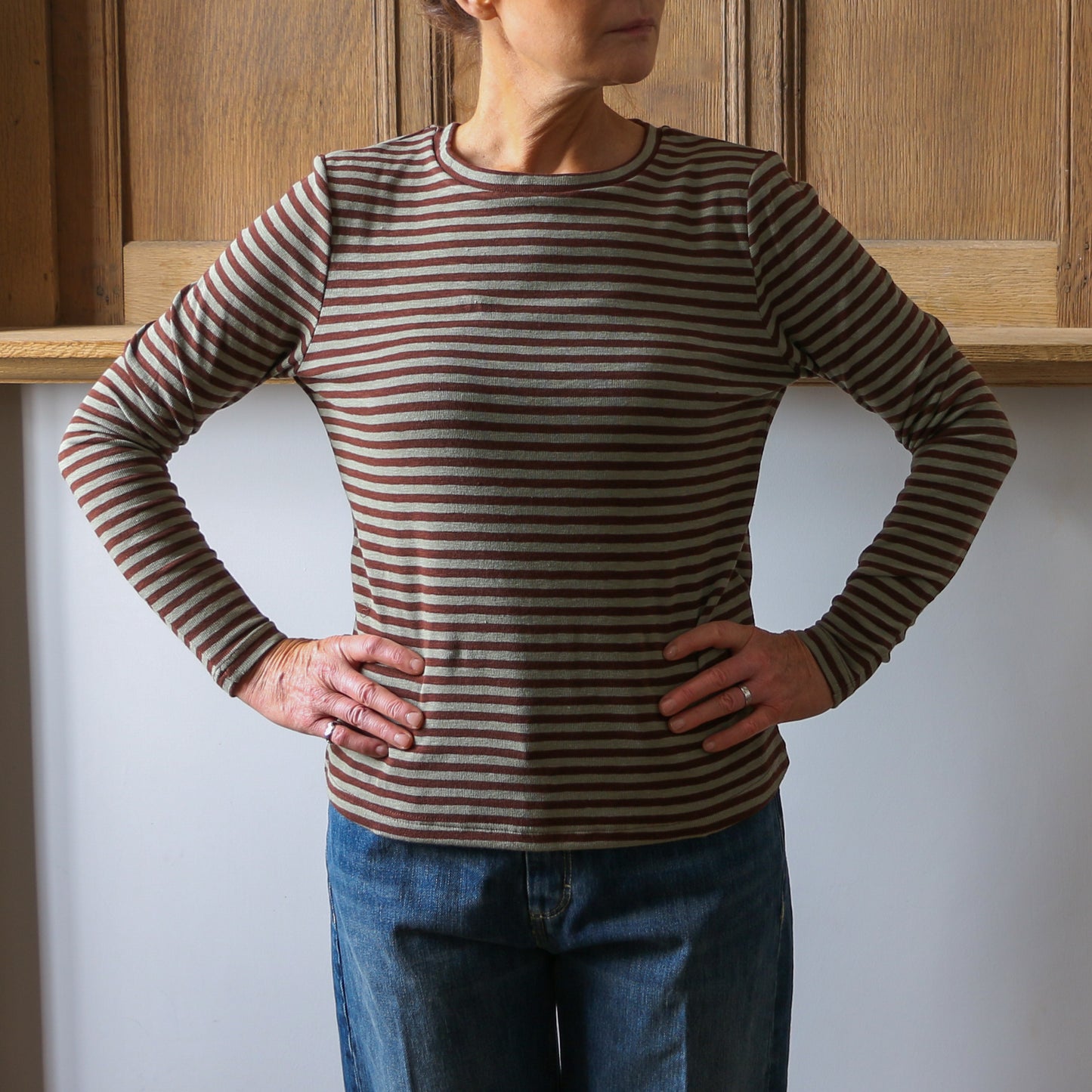 Prisca Long Sleeve - Brown/Sage Stripe