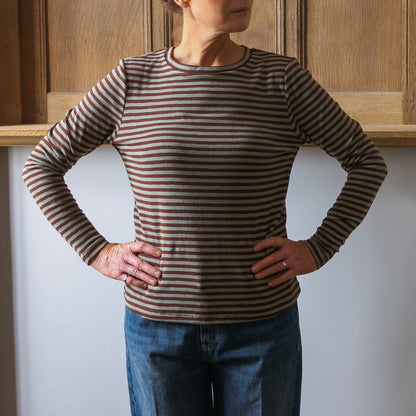 Prisca Long Sleeve - Brown/Sage Stripe