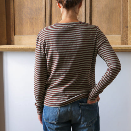 Prisca Long Sleeve - Brown/Sage Stripe