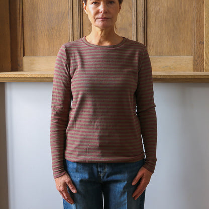 Prisca Long Sleeve - Army/Maroon Stripe