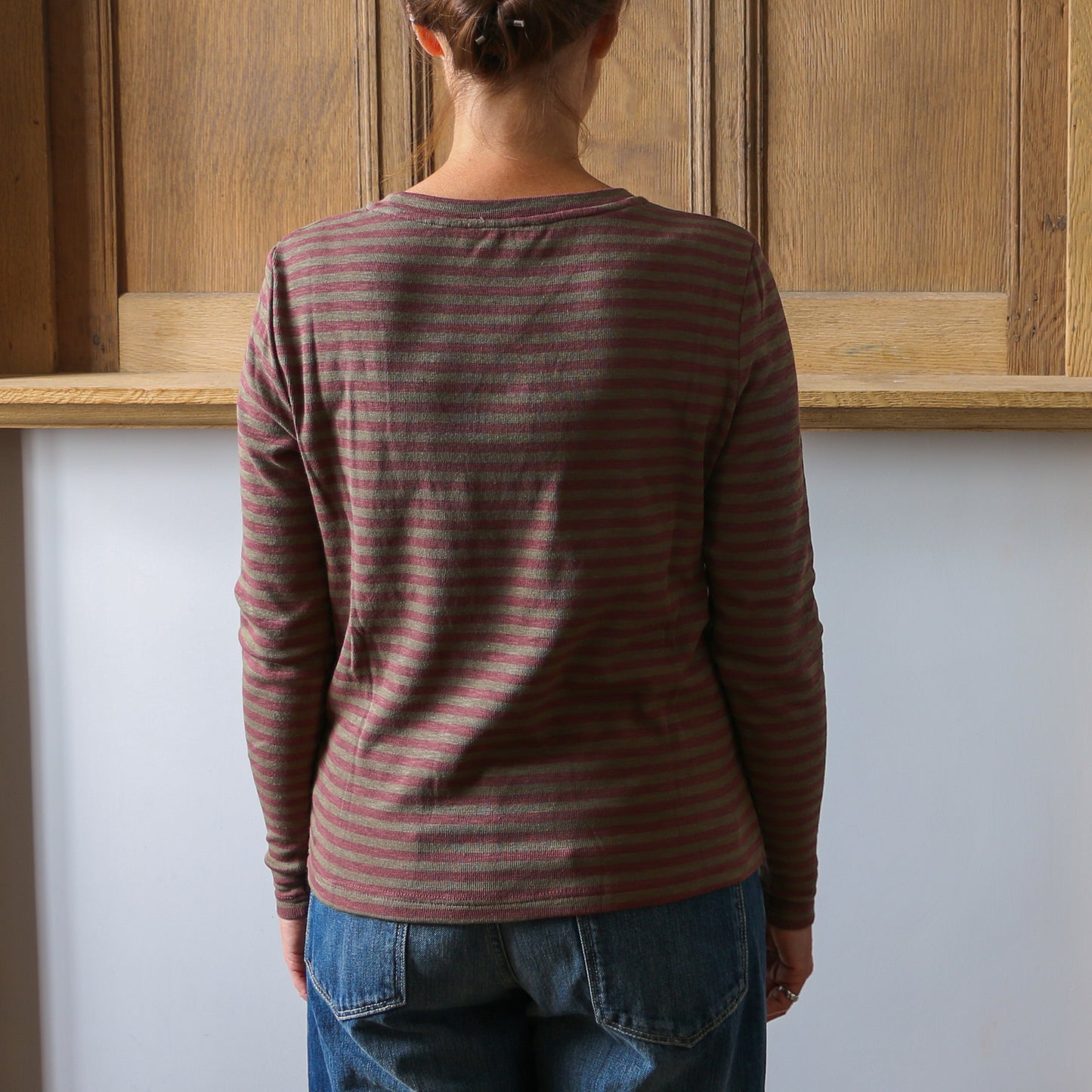Prisca Long Sleeve - Army/Maroon Stripe