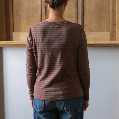Prisca Long Sleeve - Army/Maroon Stripe