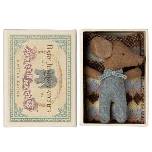 Sleepy Wakey Baby Mouse in Matchbox - Blue