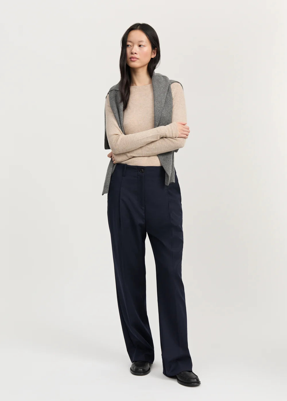 Toto Pant Fine Wool - Black Navy