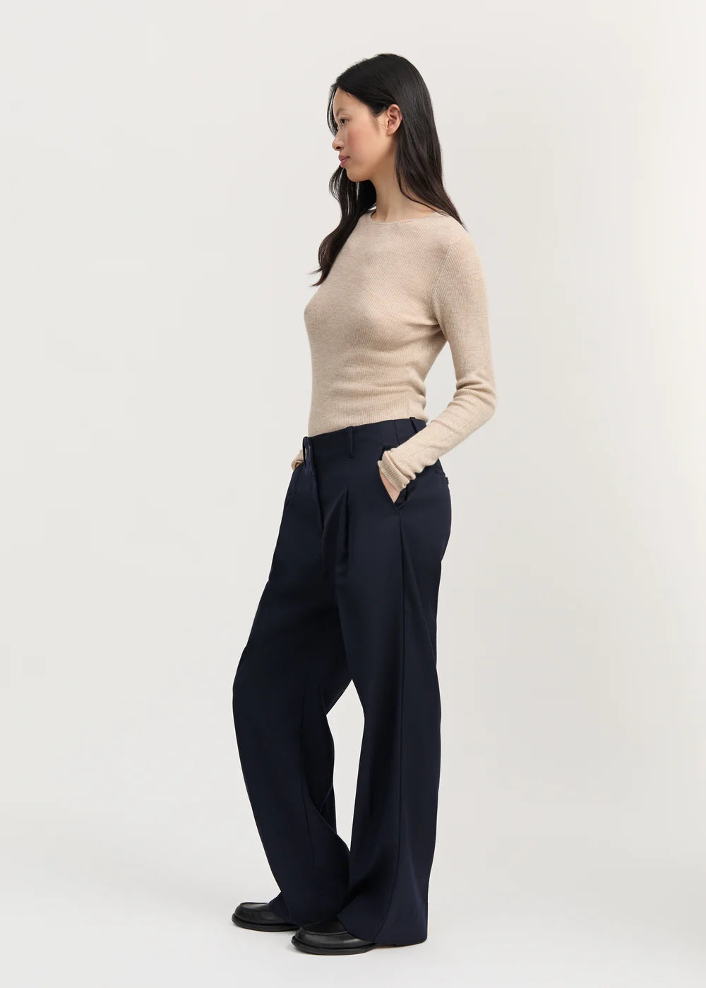Toto Pant Fine Wool - Black Navy