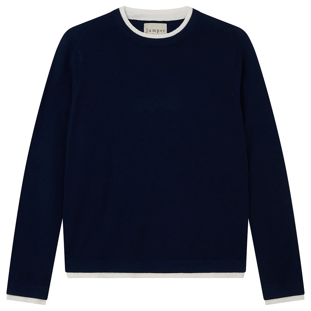 Double Trim Crew Jumper / Navy White