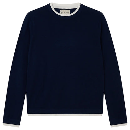 Double Trim Crew Jumper / Navy White