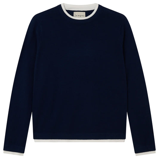 Double Trim Crew Jumper / Navy White