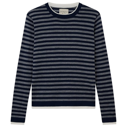 Striped Double Trim Crew Jumper / Navy