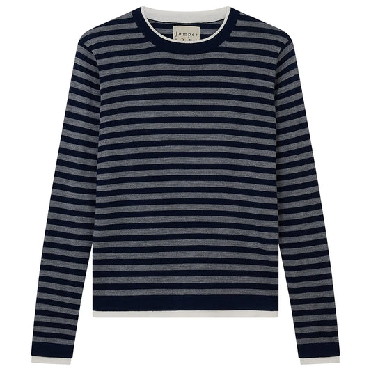 Striped Double Trim Crew Jumper / Navy