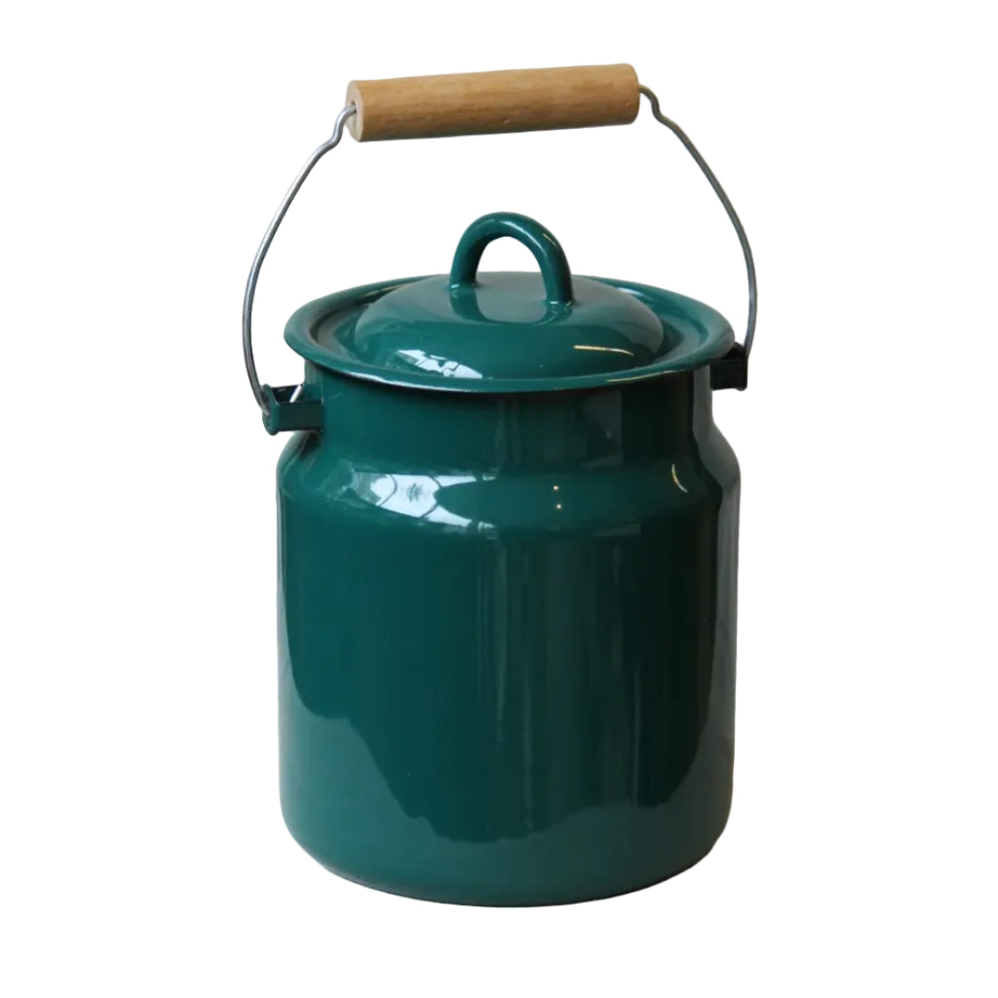 Enamel Lidded Compost Bin - Green