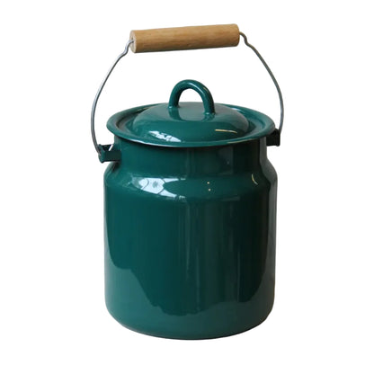 Enamel Lidded Compost Bin - Green