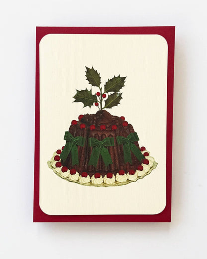 Christmas Plum Pudding Green Bows Greeting Card | Luxury
