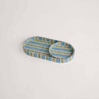 Block Print Desk Tray Set - Floral Stripe Blue