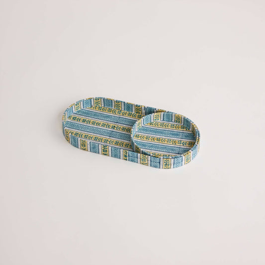 Block Print Desk Tray Set - Floral Stripe Blue