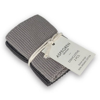 Dishcloths - Organic Cotton - Set of 2 - Knitted - Gray