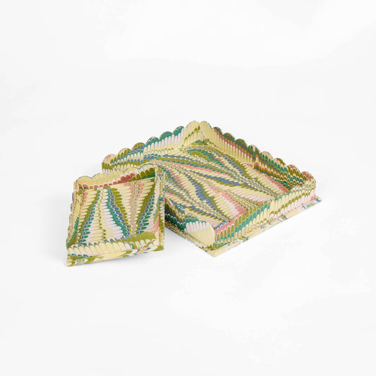 Marbled Scallop Desk Tray Set - Leafy Green