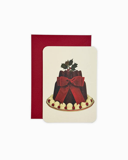 Christmas Plum Pudding Red Velvet Bow Greeting Card