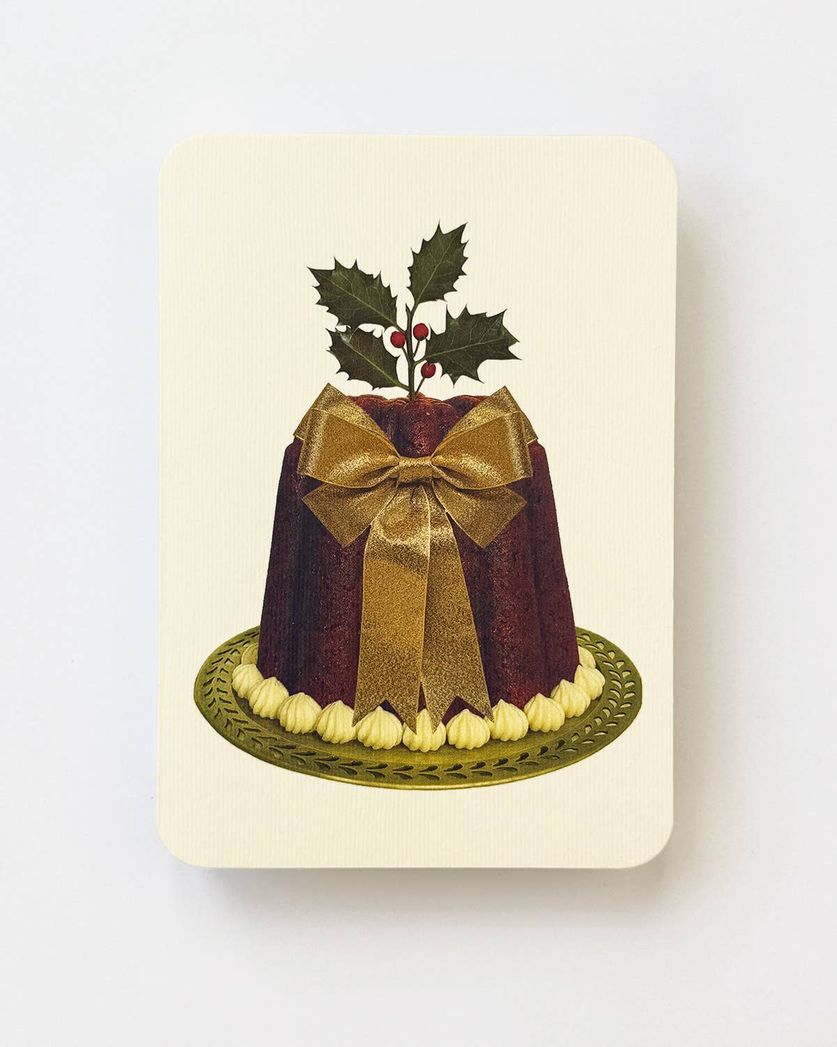 Christmas Plum Pudding Gold Bow Greeting Card